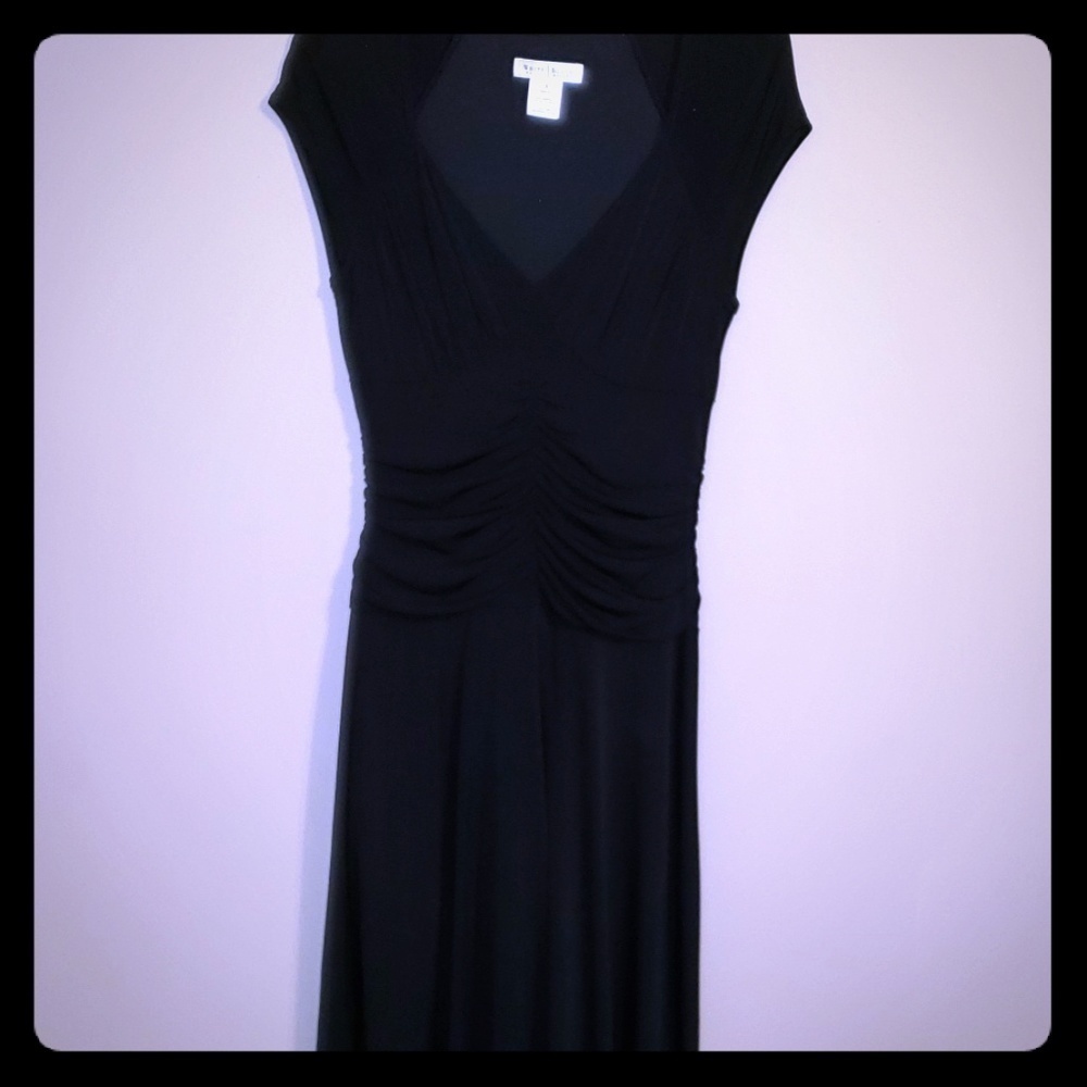 WHBM little black dress roushed flowing cap sleeve
